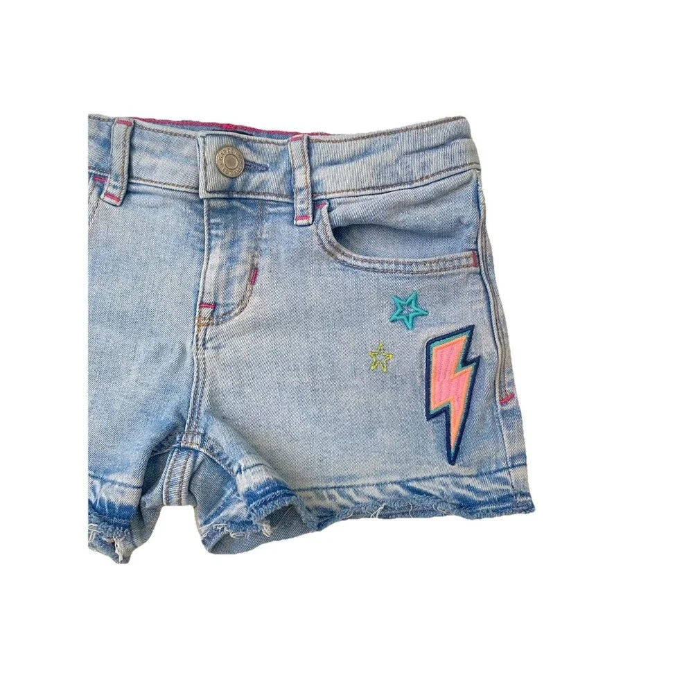 Gap Kids Girls Size 8 Embroidered Denim Shorts Y2K Patchwork Sun Rainbow